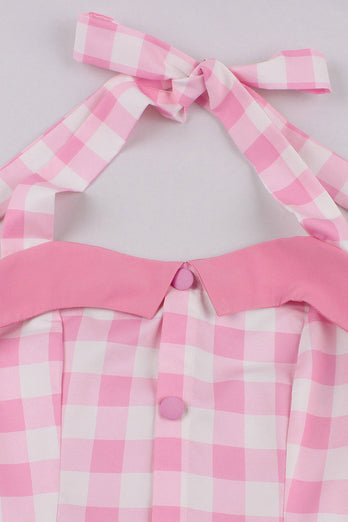 En Line Halter Hals Pink Plaid Pink 1950'erne kjole