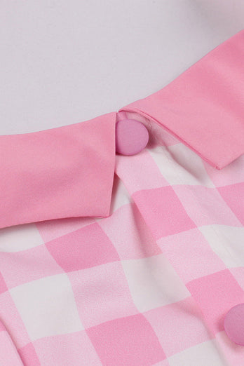 En Line Halter Hals Pink Plaid Pink 1950'erne kjole