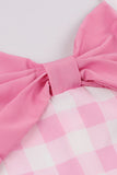 Retro Stilarter A Line Halter Hals pink Plaid 1950'erne Kjole