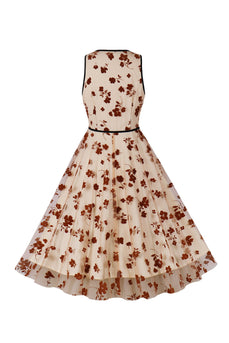 En Line V hals abrikos vintage kjole med appiques