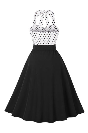 En linje halter hals Polka Dots sort 1950'erne kjole