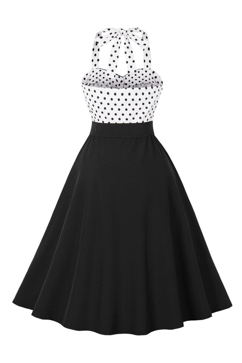 Indlæs billede til gallerivisning En linje halter hals Polka Dots sort 1950&#39;erne kjole