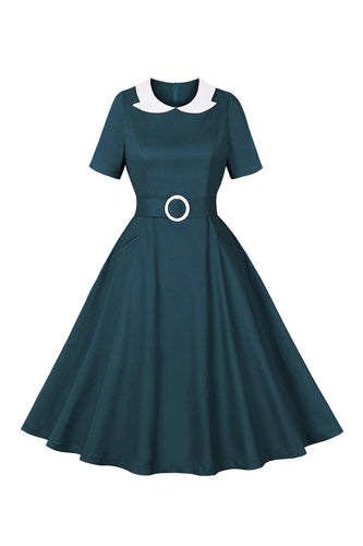 Peacock Blå A Line Swing 1950'erne kjole med bælte