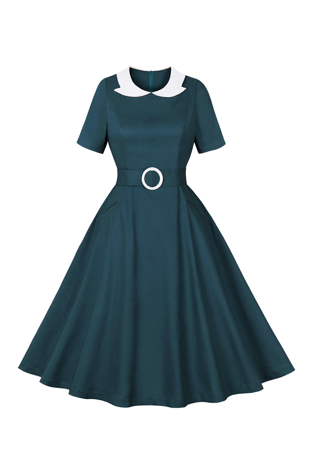 Peacock Blå A Line Swing 1950'erne kjole med bælte