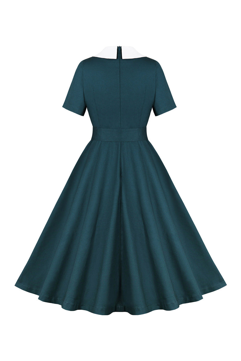 Indlæs billede til gallerivisning Peacock Blå A Line Swing 1950&#39;erne kjole med bælte