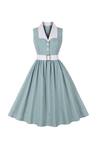Grøn Plaid Swing 1950'erne kjole med bælte
