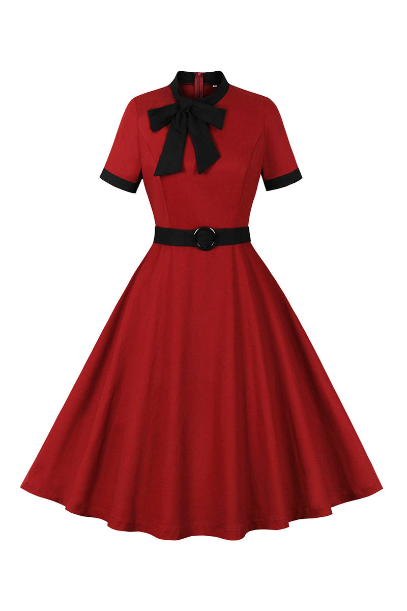 Indlæs billede til gallerivisning Rød A Line 1950&#39;erne Swing kjole med bælte
