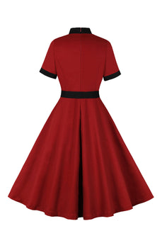 Rød A Line 1950'erne Swing kjole med bælte