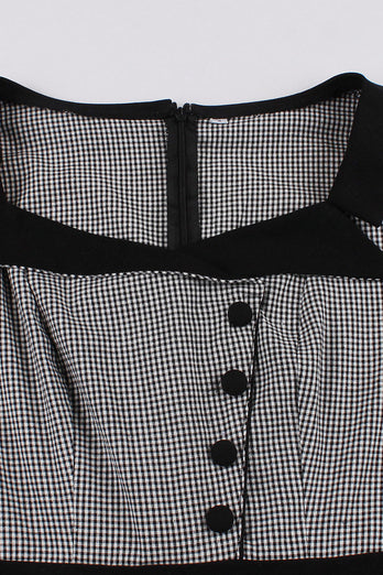 Plaid Sort Swing 1950'erne kjole med knapper