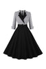 Indlæs billede til gallerivisning Langærmet Plaid Swing 1950&#39;erne kjole med bælte