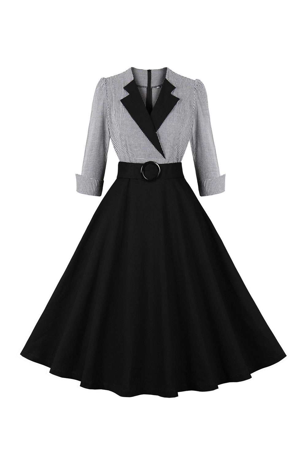 Langærmet Plaid Swing 1950'erne kjole med bælte