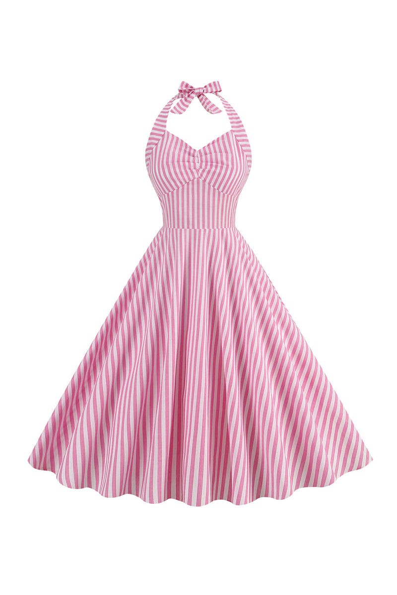 Indlæs billede til gallerivisning Pink Stripes Halter Swing 1950&#39;erne Kjole