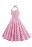 Pink Stripes Halter Swing 1950'erne Kjole