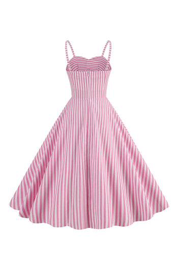Spaghetti stropper lyserøde striber swing 1950'erne kjole