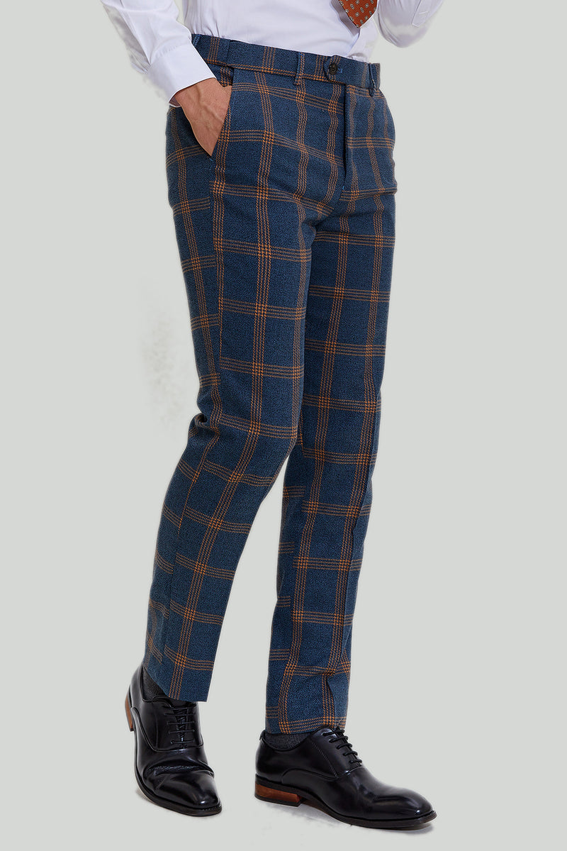 Indlæs billede til gallerivisning Gråblå mænds 3-delt Plaid Notched Revers Prom Suits