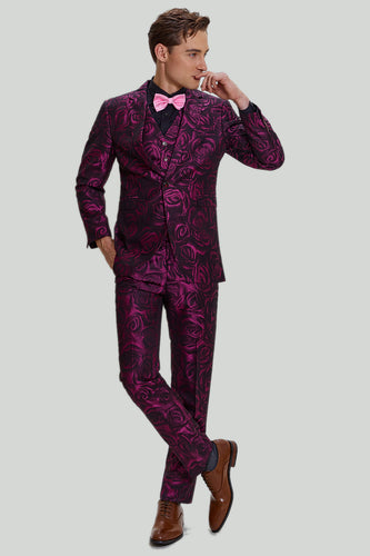 Fuchsia Floral Jacquard 3-delt mænds galladragter
