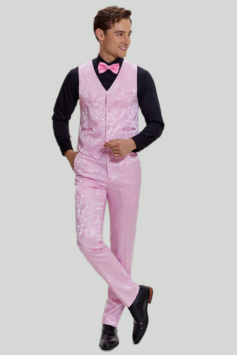 Indlæs billede til gallerivisning Pink Jacquard Satin sjal revers 3 stk. mænds galladragter
