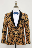 Blazer Slim Fit Solid One Button Business Gold Suit Jacket til mænd