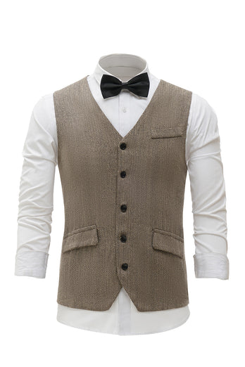 Khaki Solid Single Breasted Shawl Revers Herre Habit Vest