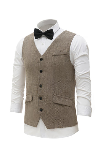 Khaki Solid Single Breasted Shawl Revers Herre Habit Vest