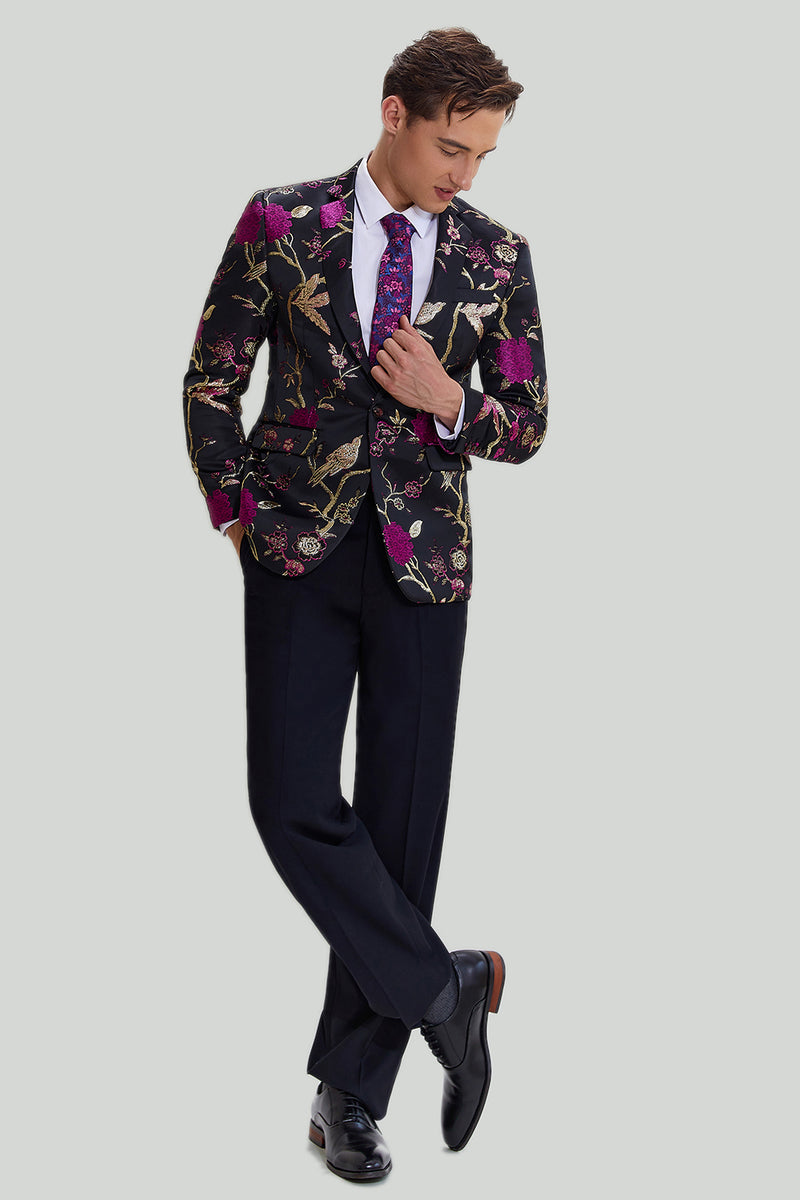 Indlæs billede til gallerivisning Sort Jacquard Satin hakket revers Homecoming Blazer