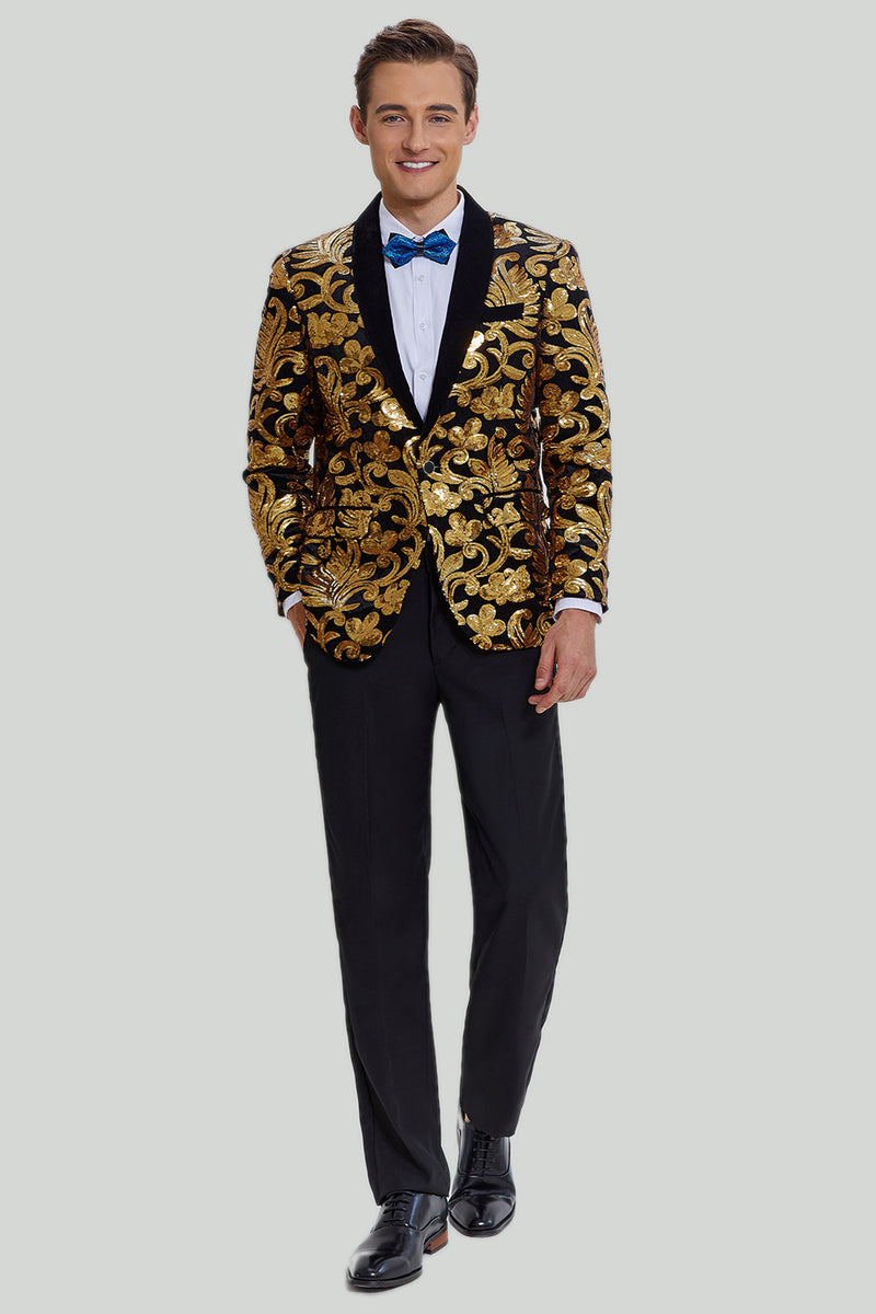 Indlæs billede til gallerivisning Guld Blazer Slim Fit Solid Business Suit jakke med én knap til mænd