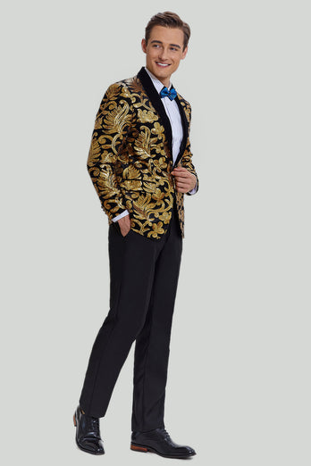Guld Blazer Slim Fit Solid Business Suit jakke med én knap til mænd