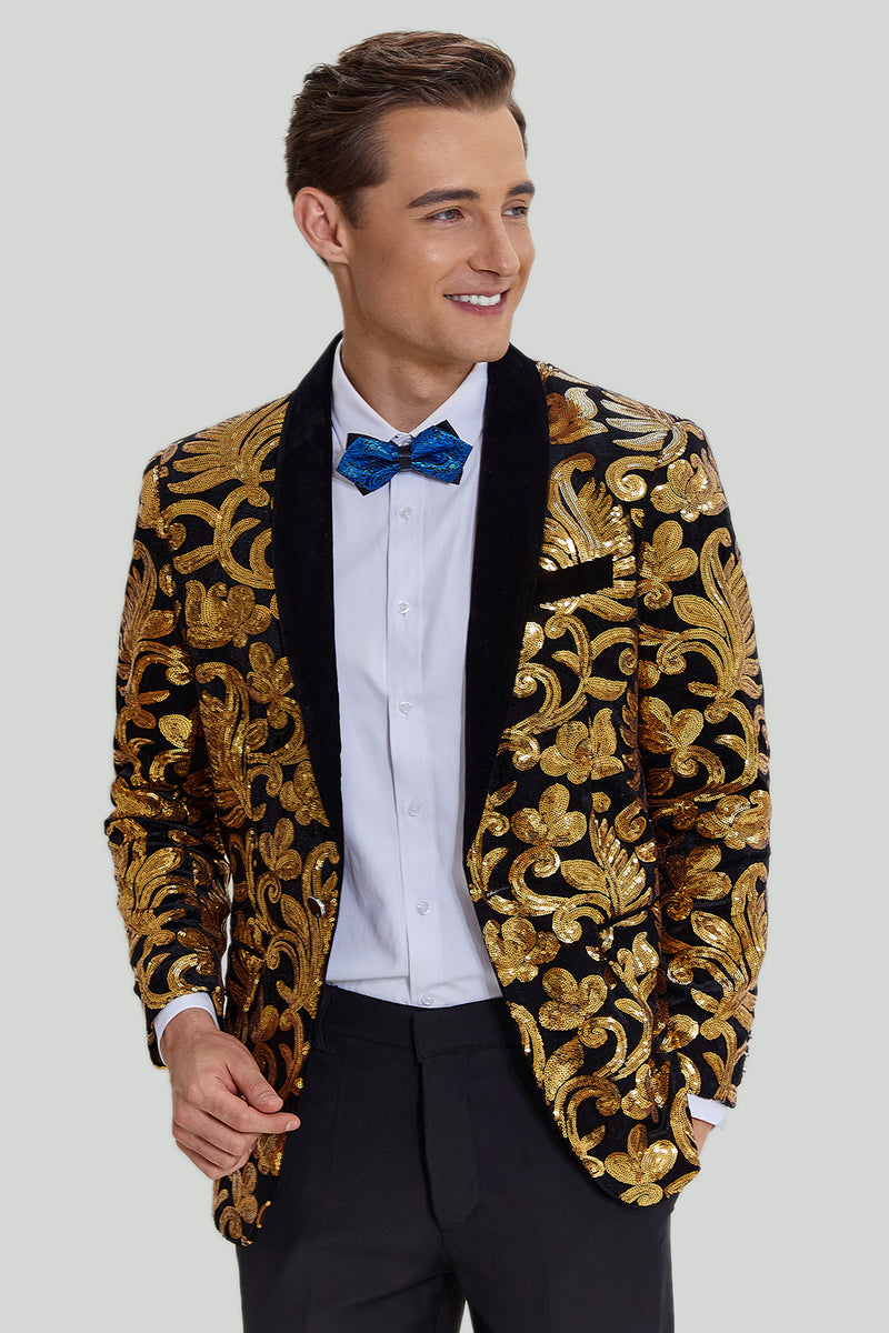 Indlæs billede til gallerivisning Guld Blazer Slim Fit Solid Business Suit jakke med én knap til mænd