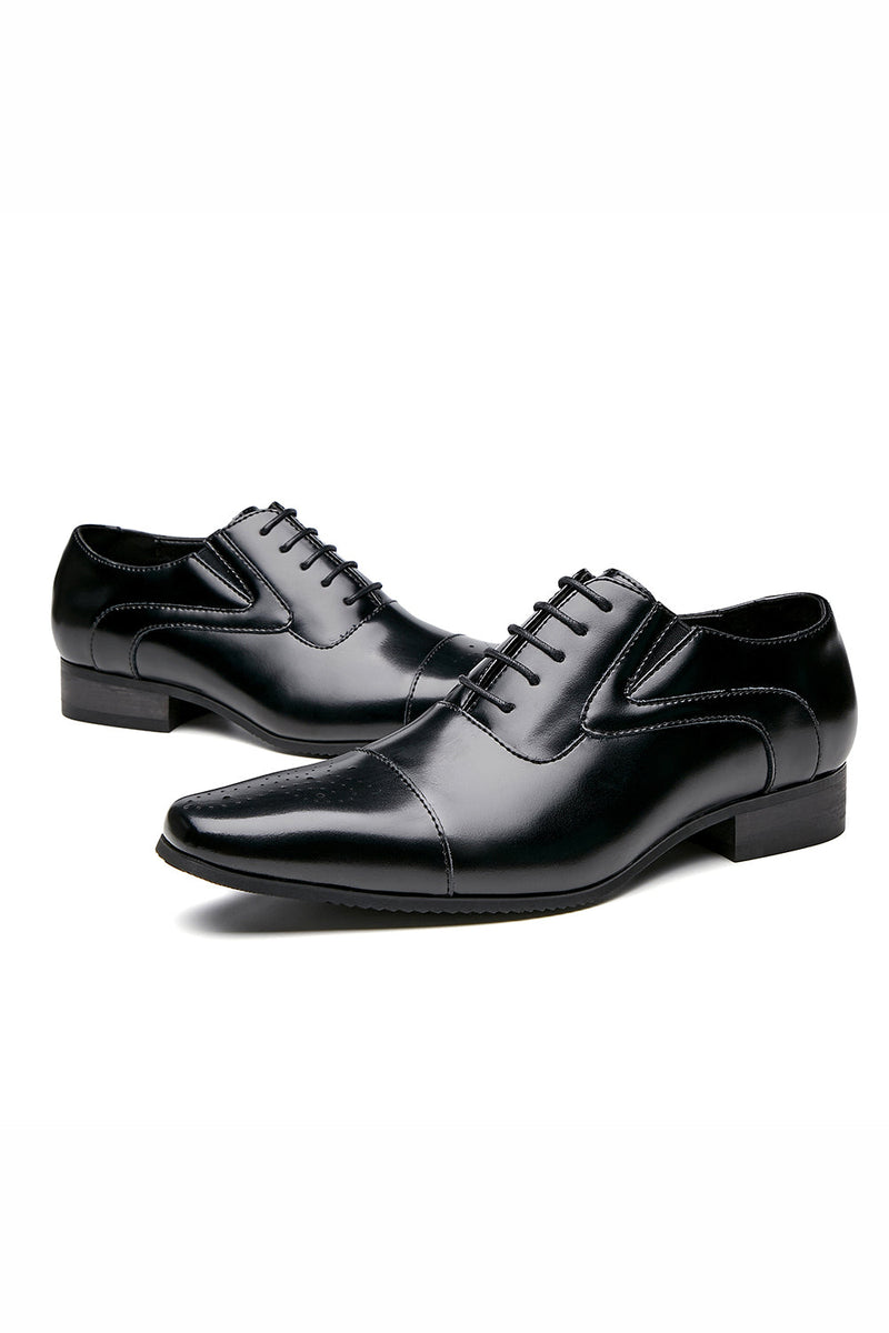 Indlæs billede til gallerivisning Sorte snørebånd i læder slip-on formelle sko til mænd