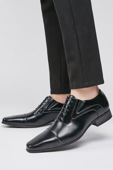 Sorte snørebånd i læder slip-on formelle sko til mænd