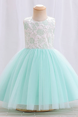 Tyl bådhals ærmeløs lysegrøn blomst pige kjole