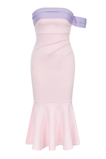 Blush pink stropløs havfrue cocktail kjole