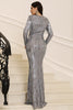 Indlæs billede til gallerivisning Sølv glitrende lange ærmer Brudens mor kjole med frynser