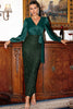 Indlæs billede til gallerivisning Mørkegrønne lange ærmer Pailletter Brudens mor kjole med slids
