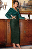 Indlæs billede til gallerivisning Mørkegrønne lange ærmer Pailletter Brudens mor kjole med slids