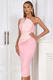 Blush One Shoulder Bodycon cocktailkjole med slids bagpå