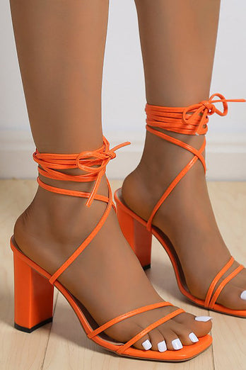 Orange strappy blok hæl sandal