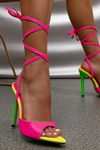 Hot pink strappy højhælet sandal