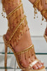 Indlæs billede til gallerivisning Golden Sparkly Strappy højhælede sandaler med kvast