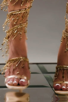 Golden Sparkly Strappy højhælede sandaler med kvast