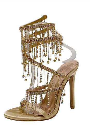 Golden Sparkly Strappy højhælede sandaler med kvast