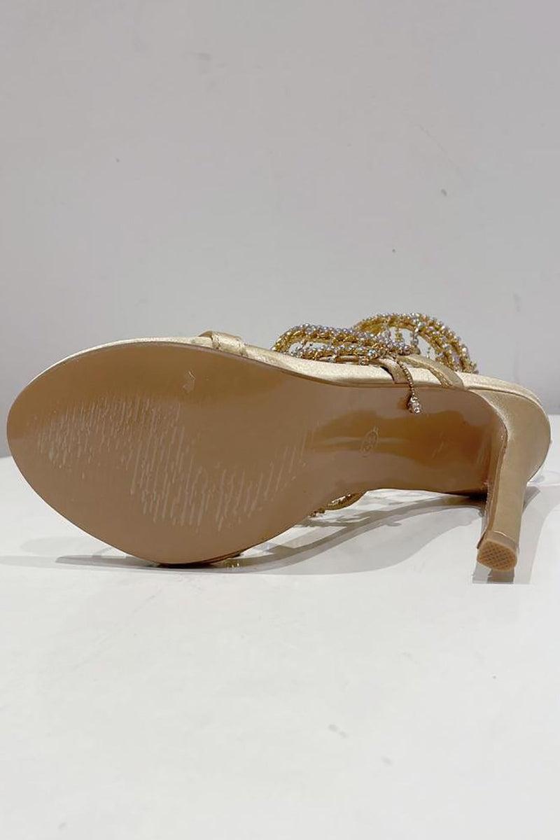 Indlæs billede til gallerivisning Golden Sparkly Strappy højhælede sandaler med kvast