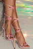 Indlæs billede til gallerivisning Pink snørebånd højhælede sandaler med sommerfugle