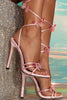 Indlæs billede til gallerivisning Pink snørebånd højhælede sandaler med sommerfugle