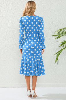 Polka Dots Blå Polka Dots afslappet kjole med lange ærmer