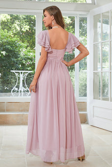 Chiffon A-Line Støvet rose formel kjole