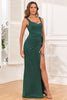 Indlæs billede til gallerivisning Satin Havfrue Mørkegrøn formel kjole med frontsplit
