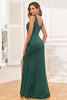 Indlæs billede til gallerivisning Satin Havfrue Mørkegrøn formel kjole med frontsplit