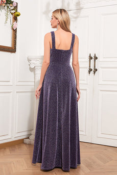 V-hals ærmeløs lilla formel kjole med slids