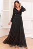 Indlæs billede til gallerivisning Glitter A-Line langærmet sort brudemorkjole med slids